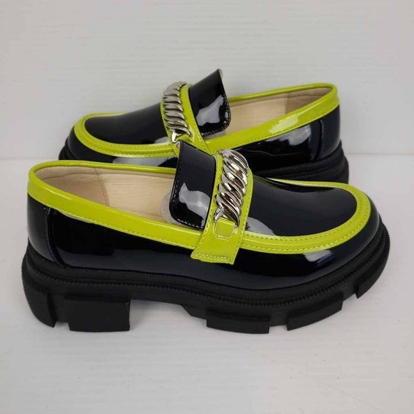Womens Zaynsia Platform Loafers Shoes Black Patent Leather Neon Yellow 6M New - Picture 5 of 14